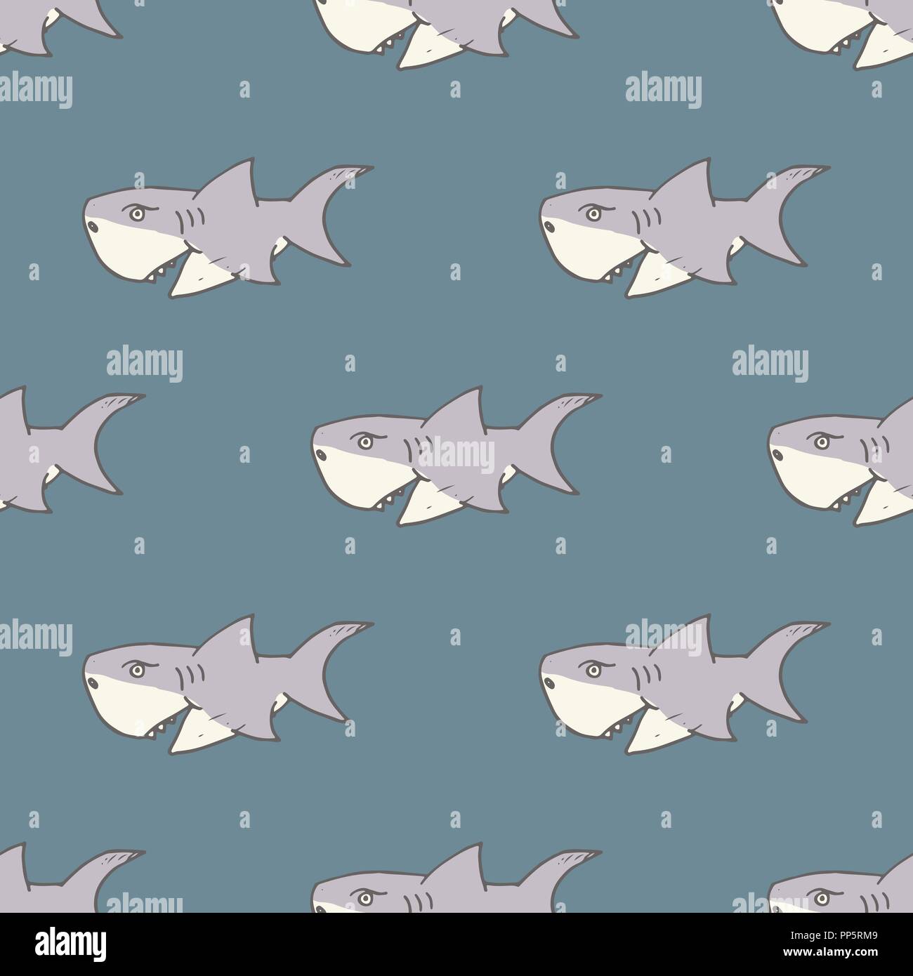 Shark seamless pattern, Hand drawn sketched doodle shark, vector ...