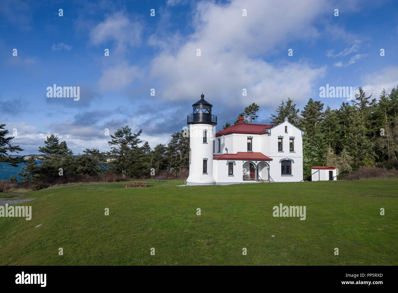 Admiralty Head Lighthouse in Fort Casey State Park near Coupeville.  Whidbey Island, Washington Stock Photo