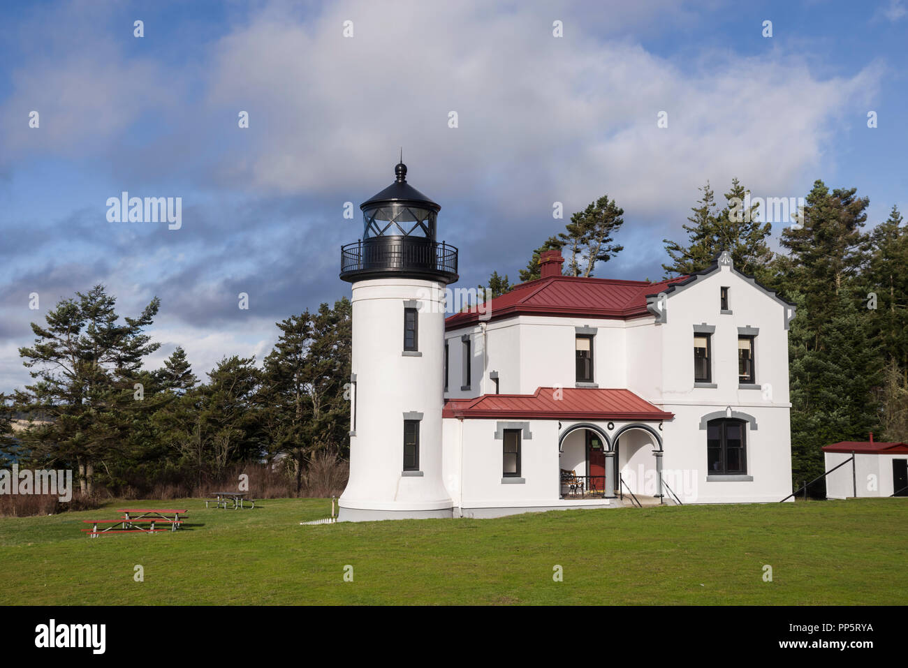 Admiralty Head Lighthouse in Fort Casey State Park near Coupeville.  Whidbey Island, Washington Stock Photo