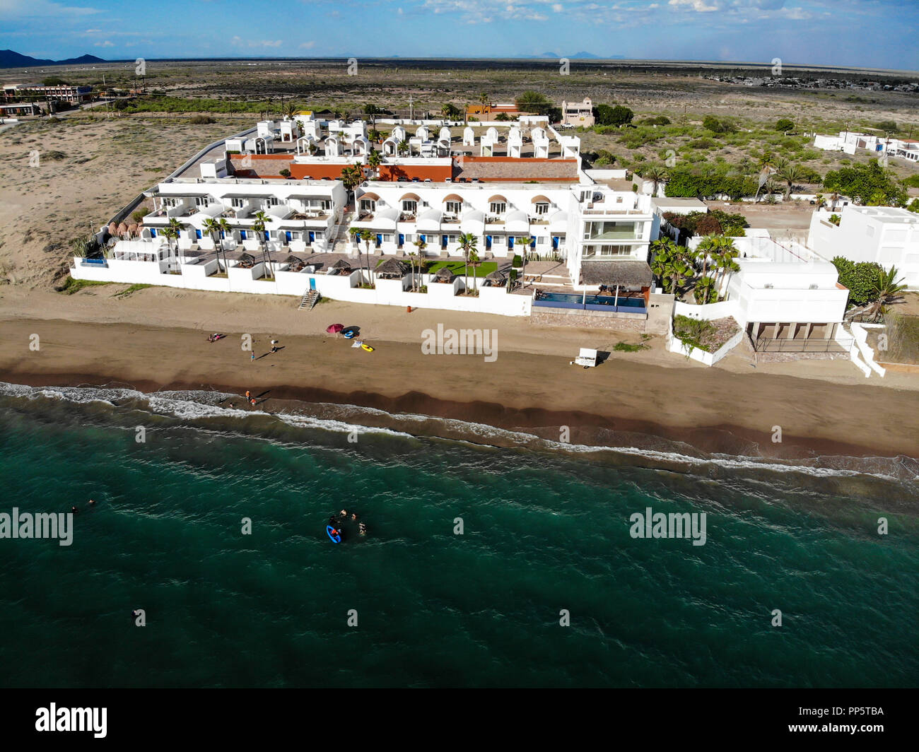 Aerial view of Kino Bay in Sonora, Mexico. Beach. Tourist destination