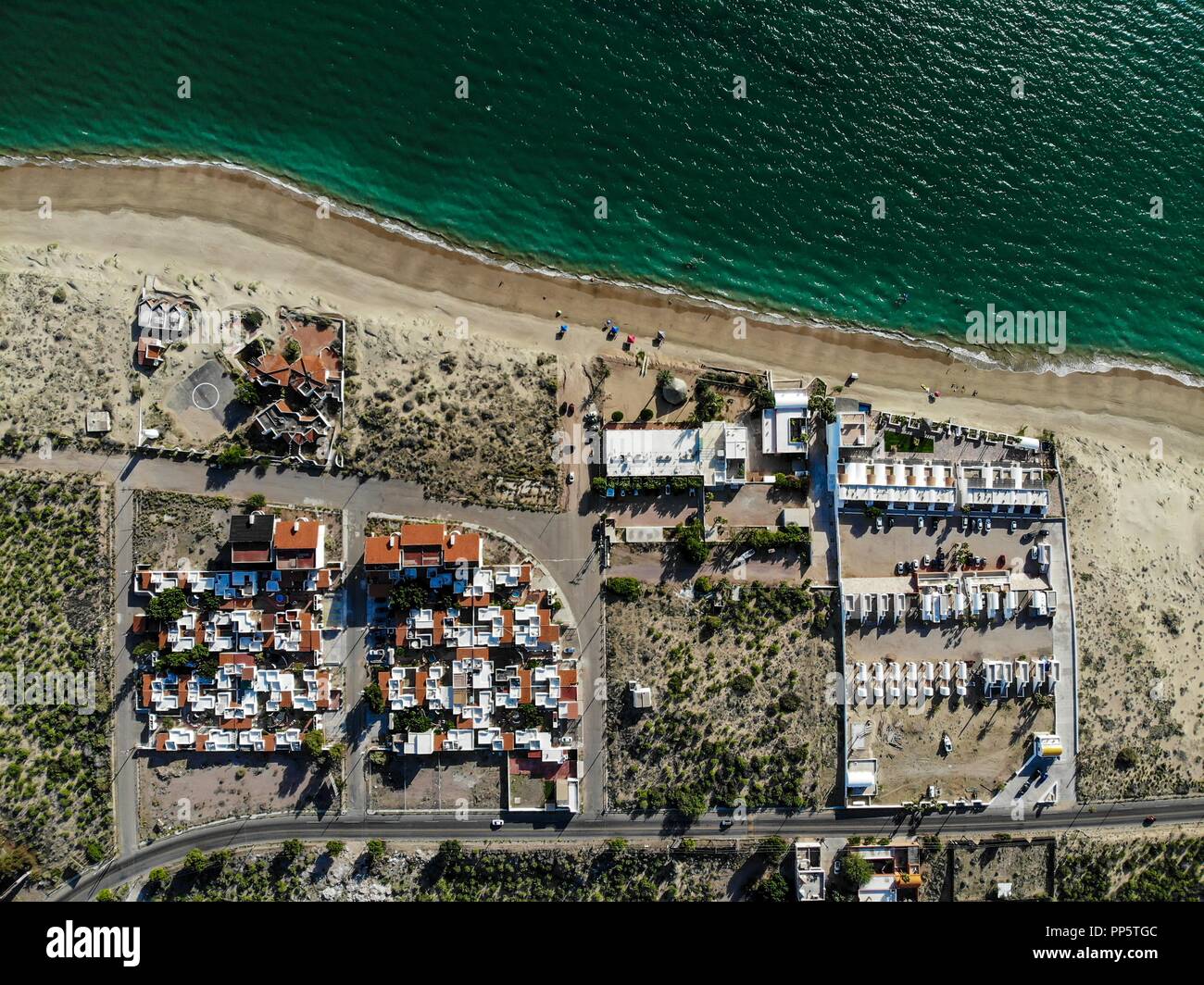Aerial view of Kino Bay in Sonora, Mexico. Beach. Tourist destination