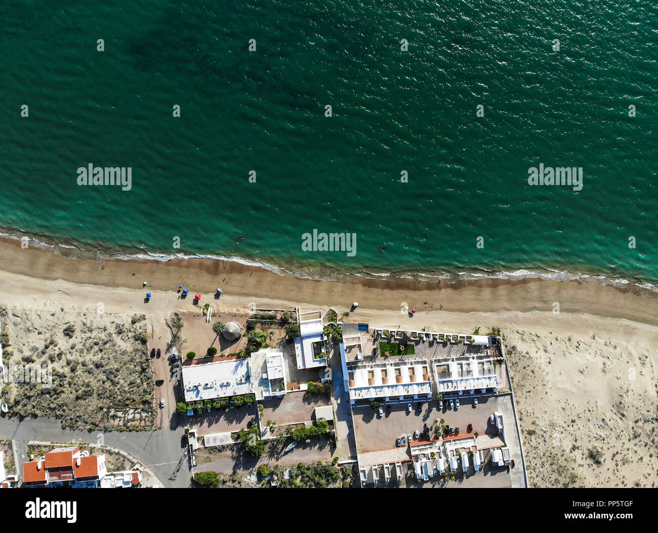 Aerial view of Kino Bay in Sonora, Mexico. Beach. Tourist destination