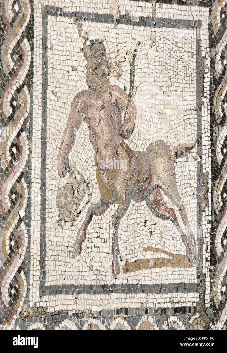 Spain. Italica. Roman city founded c. 206 BC. House of the Planetarium. Mosaic of Bacchus and Ariadne. Centaur. Andalusia. Stock Photo