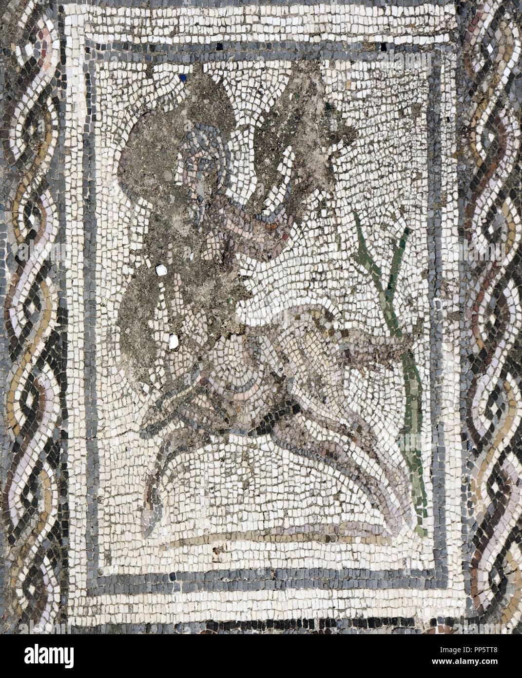 Spain. Italica. Roman city founded c. 206 BC. House of the Planetarium. Mosaic of Bacchus and Ariadne. Andalusia. Stock Photo
