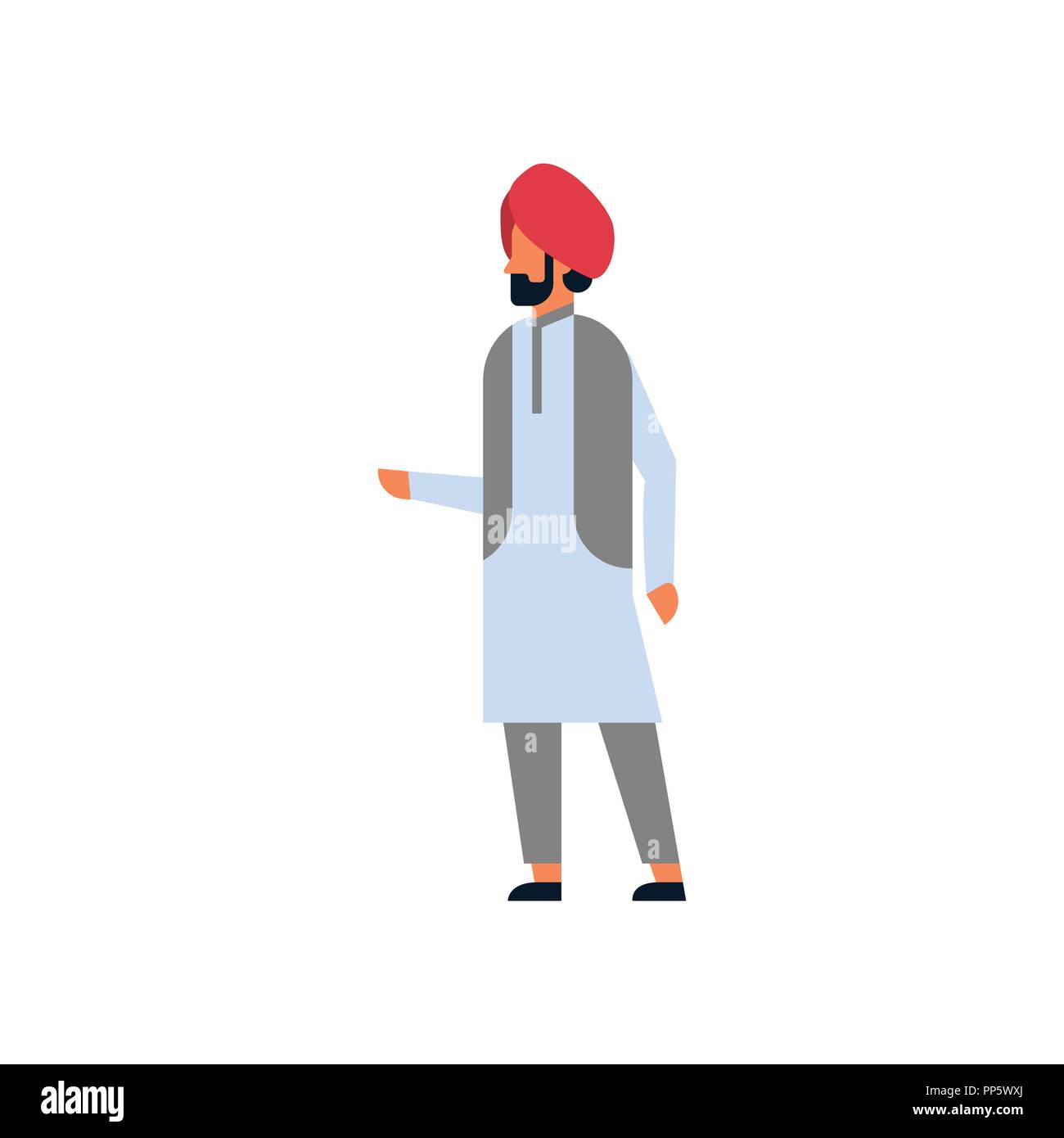 indian bearded man wearing national traditional clothes hindu male cartoon character full length isolated flat Stock Vector