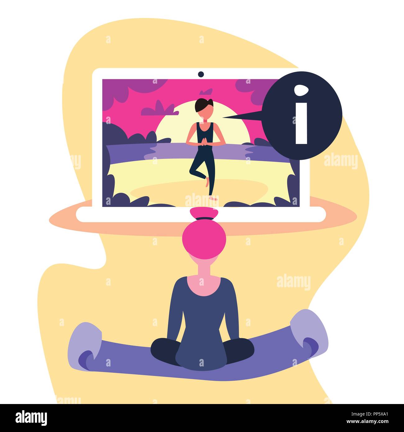 woman watching video fitness online yoga training concept laptop screen sportswoman doing exercises mat female rear view cartoon character flat Stock Vector Image & Art - Alamy woman watching video fitness online yoga training concept laptop screen sportswoman doing exercises mat female rear view cartoon character flat Stock Vector Image & Art - Alamy