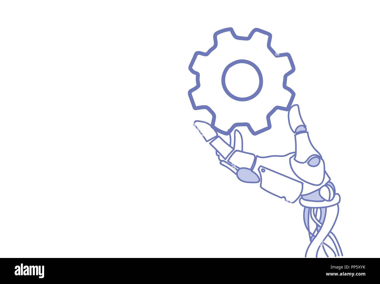 robot hand holding cog assistance repair support process concept artificial sketch doodle horizontal Stock Vector Image & Art -