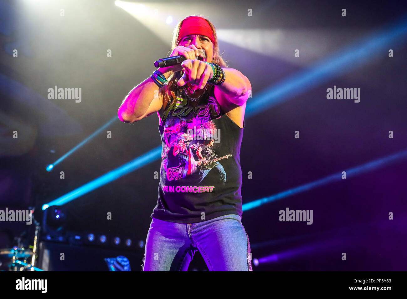 Music Artist POISON performs in Raleigh, North Carolina as part of their 2017 Tour.  Poison is an American rock band consisting of singer Brett Michaels and guitar player CC Deville which has sold over 45 million records worldwide. Stock Photo