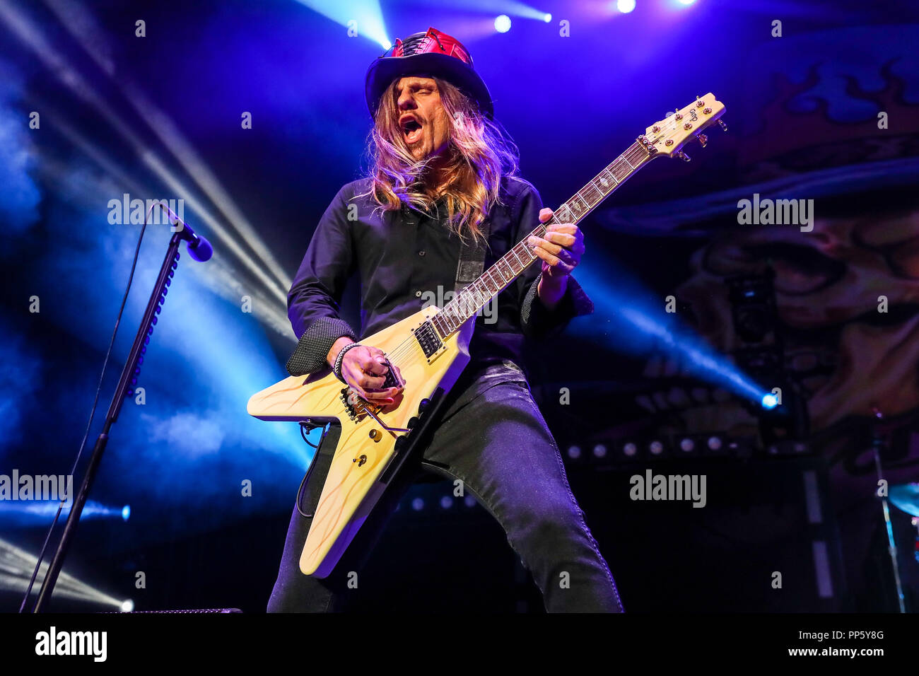 Music Artist POISON performs in Raleigh, North Carolina as part of their 2017 Tour.  Poison is an American rock band consisting of singer Brett Michaels and guitar player CC Deville which has sold over 45 million records worldwide. Stock Photo