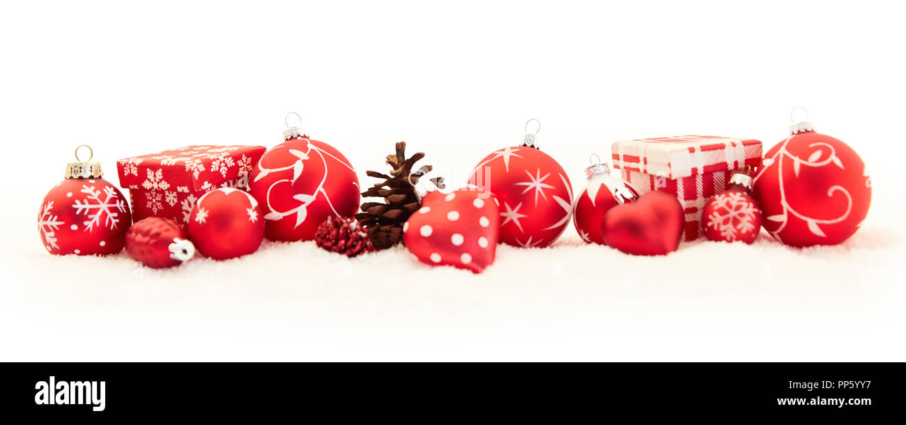 Red header for Christmas with gift and decoration Stock Photo