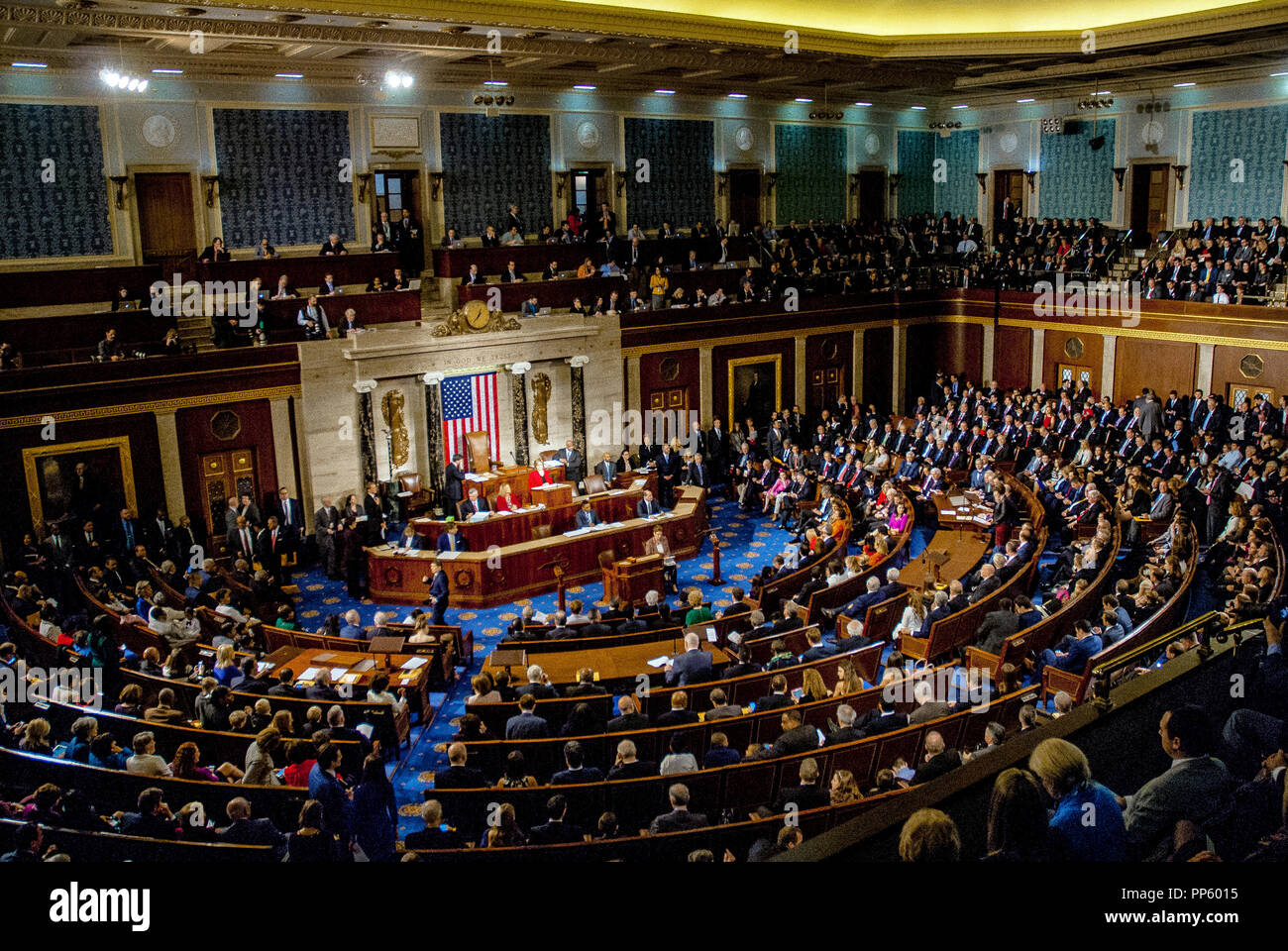 Washington, DC., USA,  January 3, 2017 Members of the 115th congress attend a joint session on the opening day of the current session. The members and their families mingle on the house floor while waiting to be called to order and take the official oath office Stock Photo