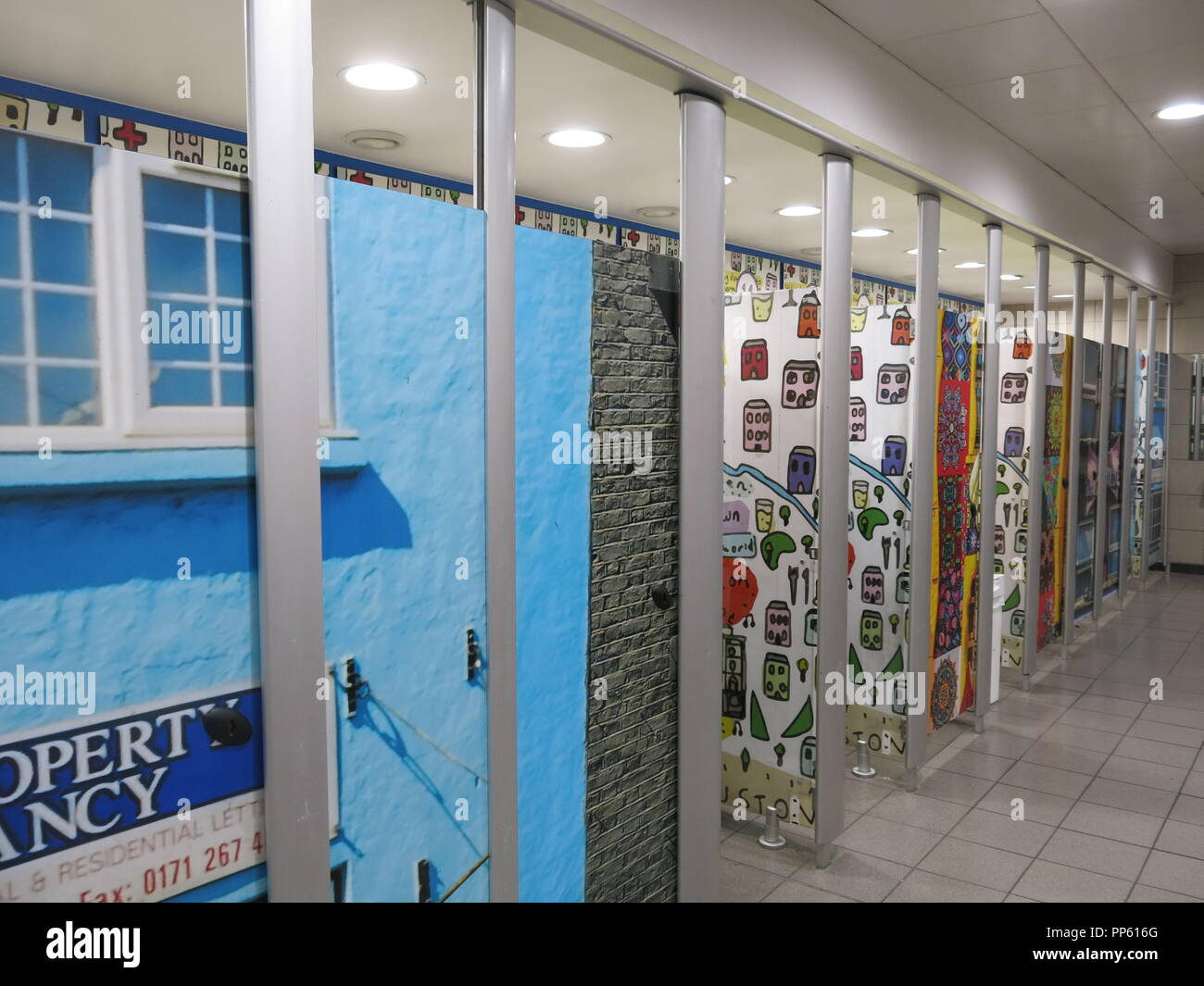 The Ladies Toilets at Euston (mainline) Station have brightly decorated