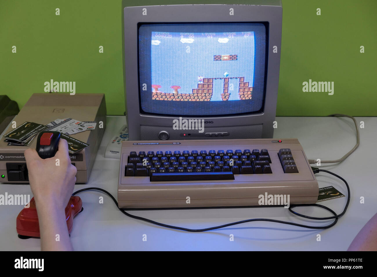 old Commodore 64 computer at the world's largest trade fair for computer and video games Gamescom in Cologne, Germany on 24.8.2018 Stock Photo