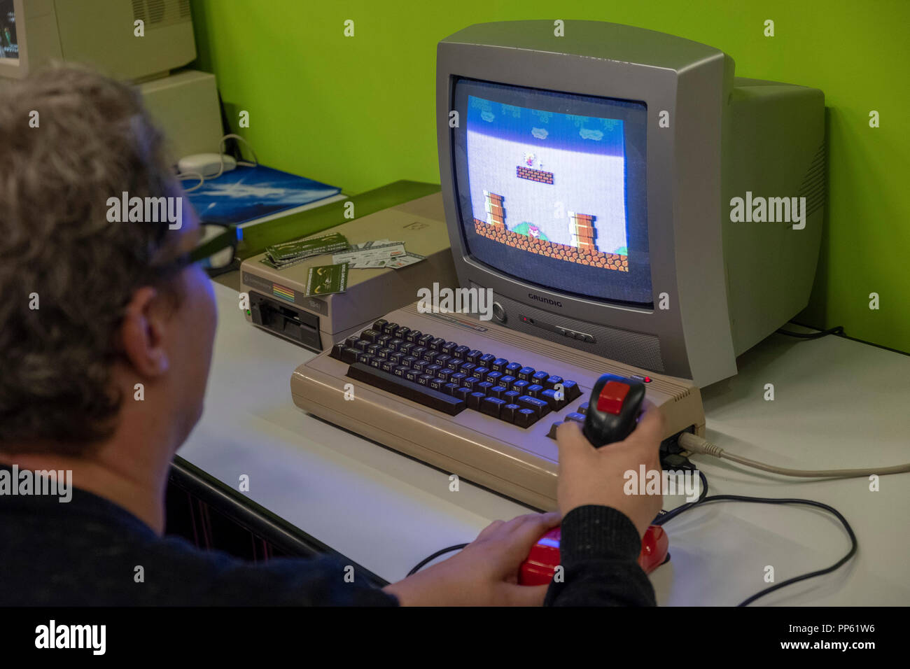 old Commodore 64 computer at the world's largest trade fair for computer and video games Gamescom in Cologne, Germany on 24.8.2018 Stock Photo