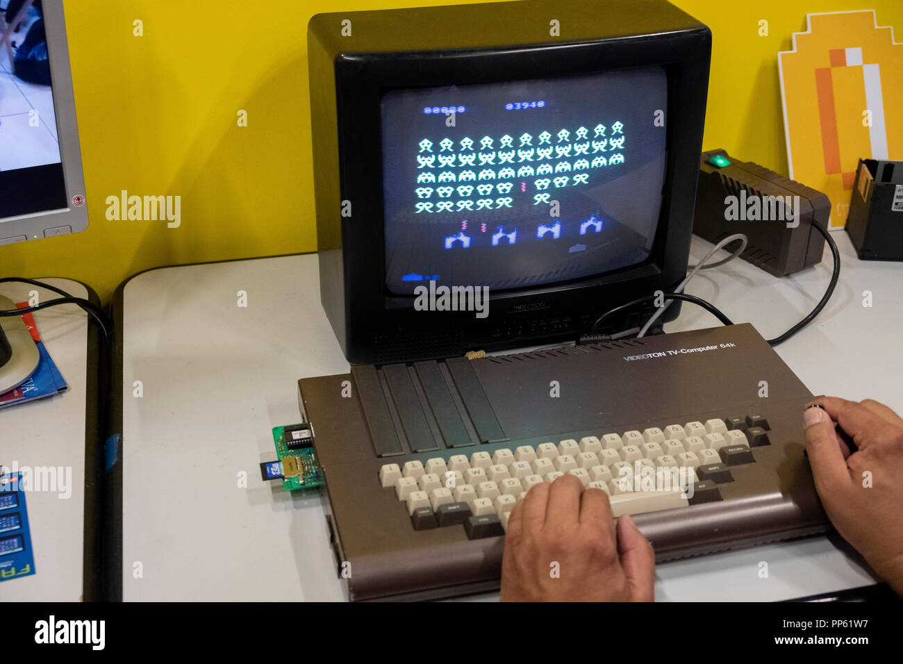 old Videoton TV-Computer 64k with Space Invaders game personal computer at the world's largest trade fair for computer and video games Gamescom in Cologne, Germany on 24.8.2018 Stock Photo