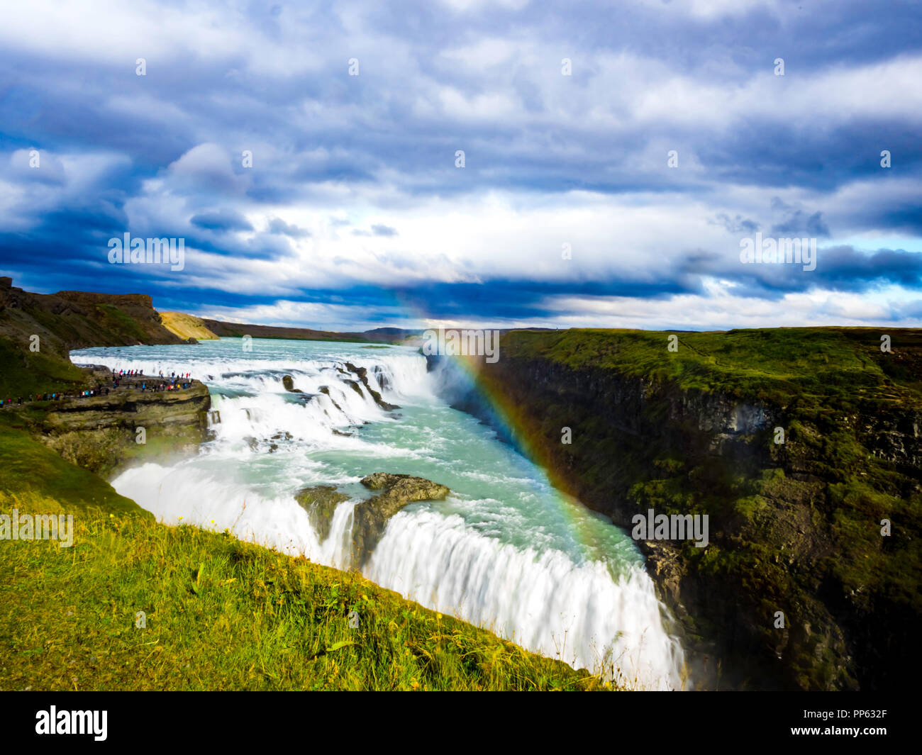 rainbow over Gullfoss in Iceland Stock Photo