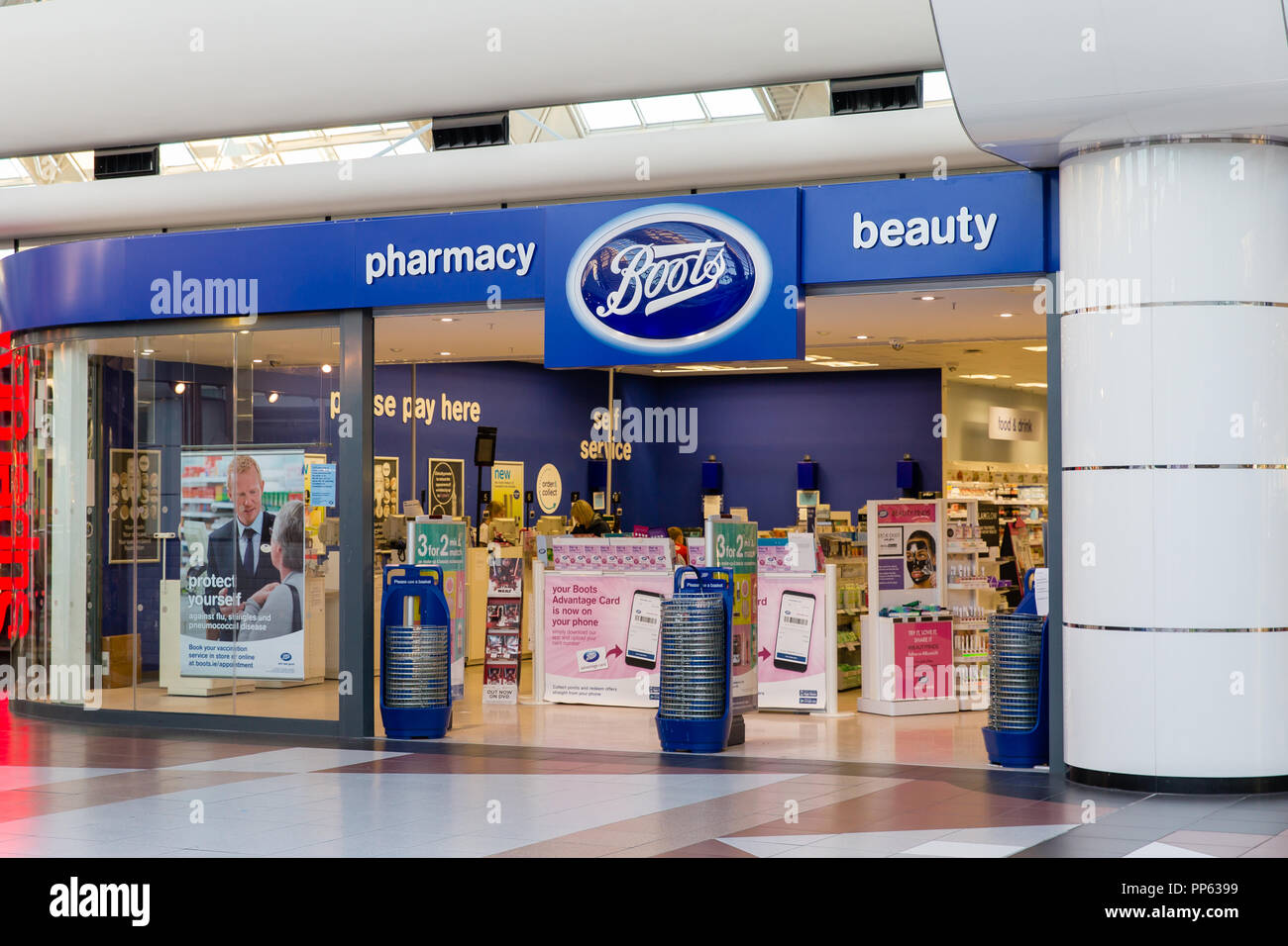 Blanchardstown, Dublin, Ireland. 23rd Sept 2018: Boots pharmacy store front  with logo sign located in the Blanchardstown Centre Shopping Mall Stock  Photo - Alamy