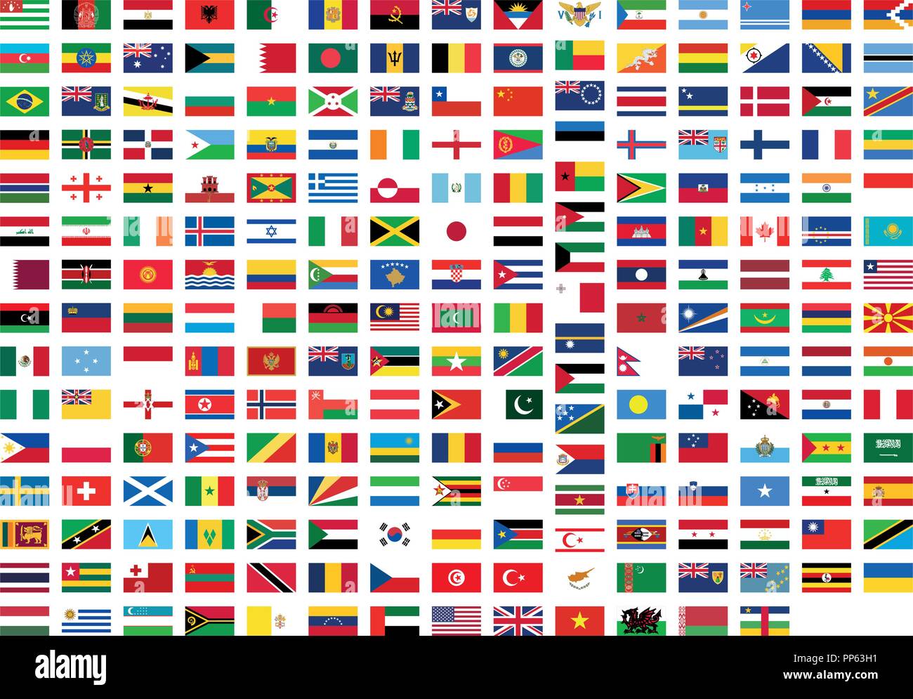 All National Flags Of The World With Names In High Quality Stock Vector