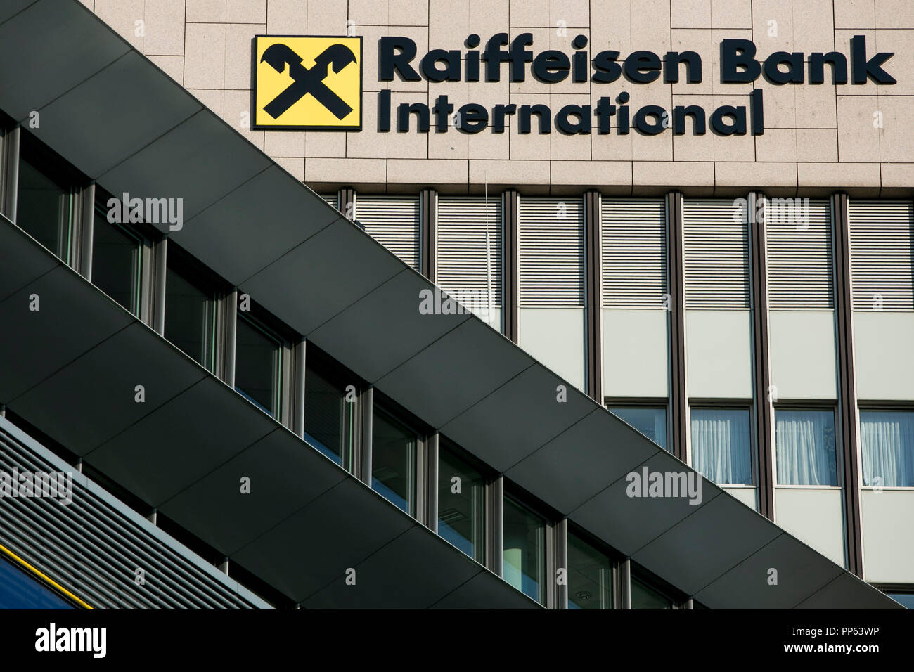 A logo sign outside of the headquarters of Raiffeisen Bank International  (RBI) in Vienna, Austria, on September 5, 2018 Stock Photo - Alamy