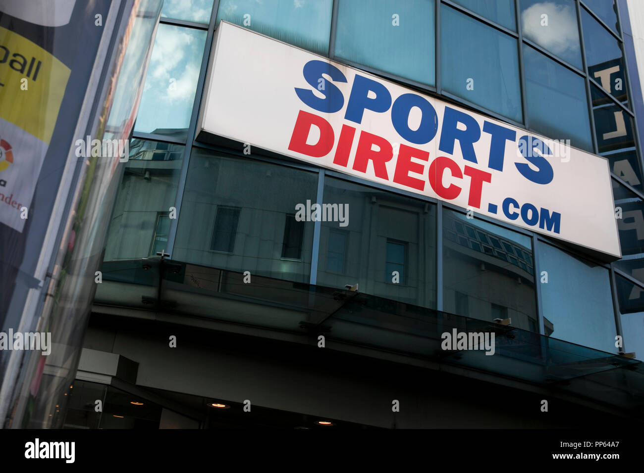 A logo sign outside of a Sports Direct International retail store in Vienna, Austria, on September 5, 2018. Stock Photo