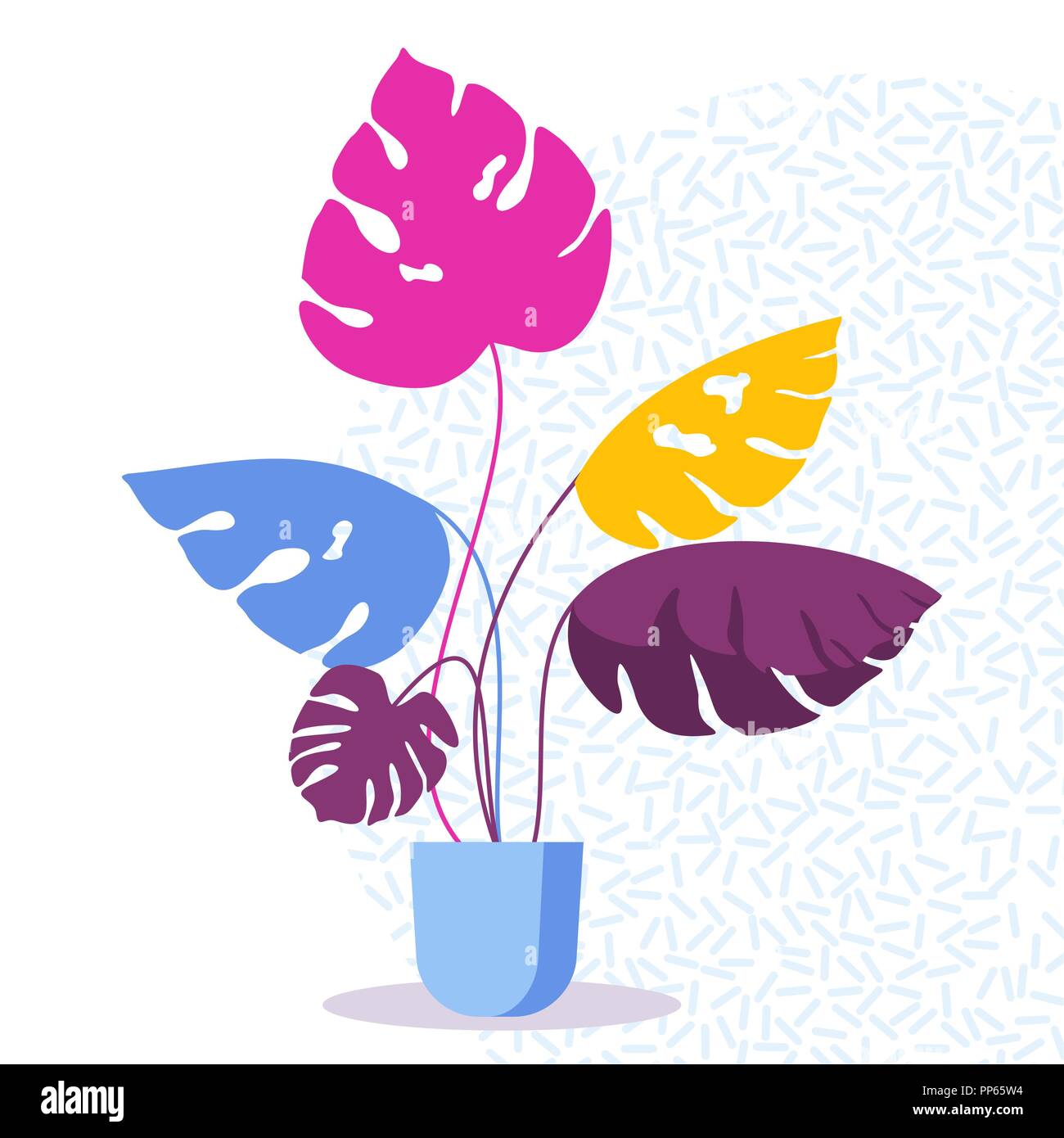 Exotic tropical houseplant monstera in a flower pot. Stock Vector