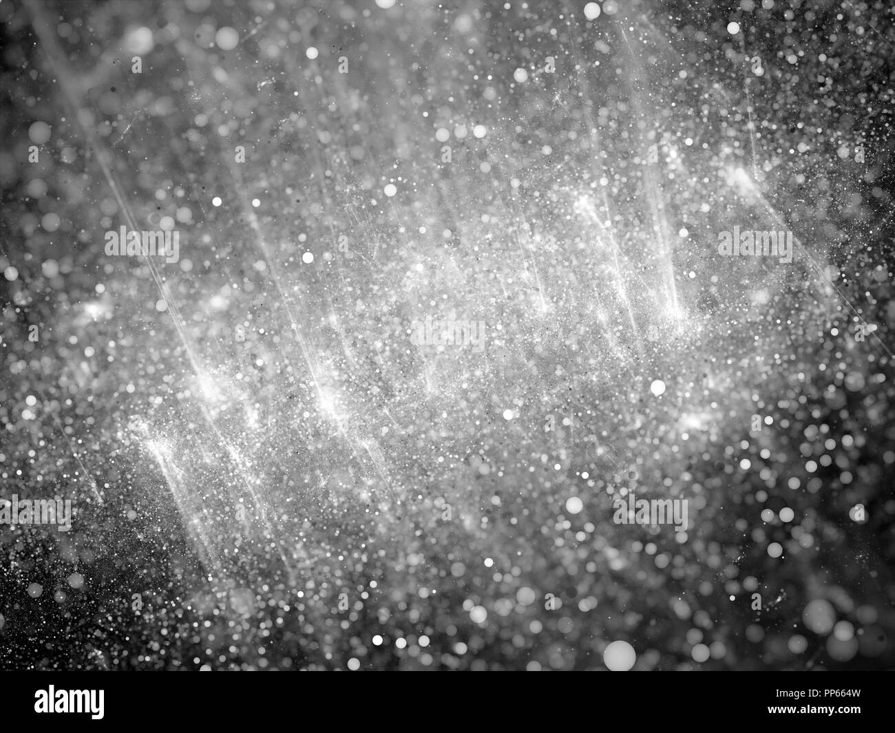 Glowing bubbles in spacem with plasma field black and white, computer generated abstract background, 3D rendering Stock Photo