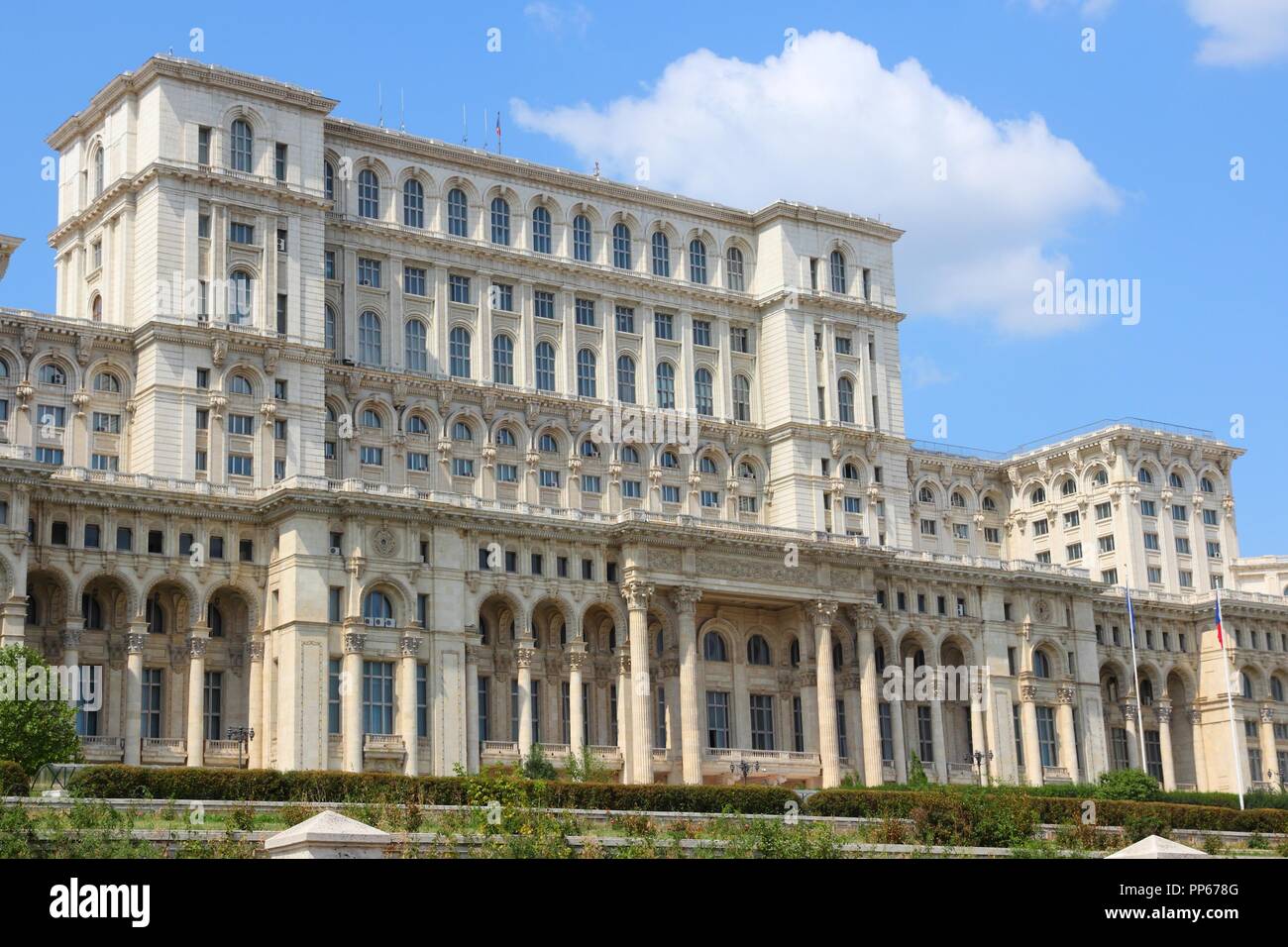 Bucharest, capital city of Romania. Palace of the Parliament (Romanian: Palatul Parlamentului). Stock Photo
