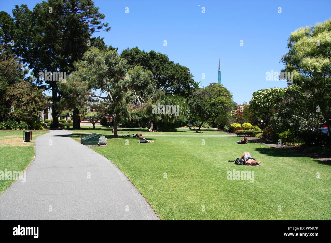 PERTH, AUSTRALIA - FEBRUARY 6: People rest in Supreme Court Gardens on February 6, 2008 in Perth, Australia. Perth is one of greenest cities in Austra Stock Photo