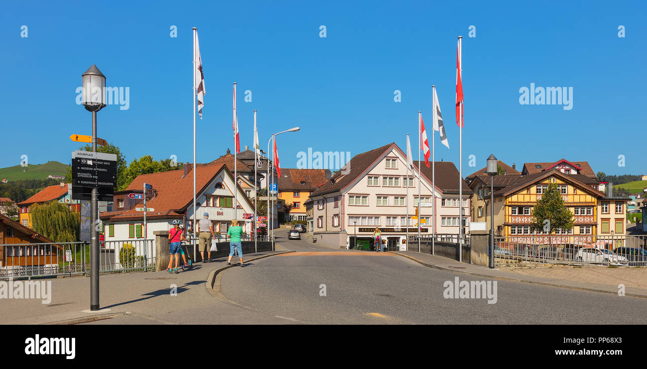 Appenzell, Switzerland - September 20, 2018: view in the town of Appenzell. Appenzell is the capital of the Swiss canton of Appenzell Innerrhoden, kno Stock Photo