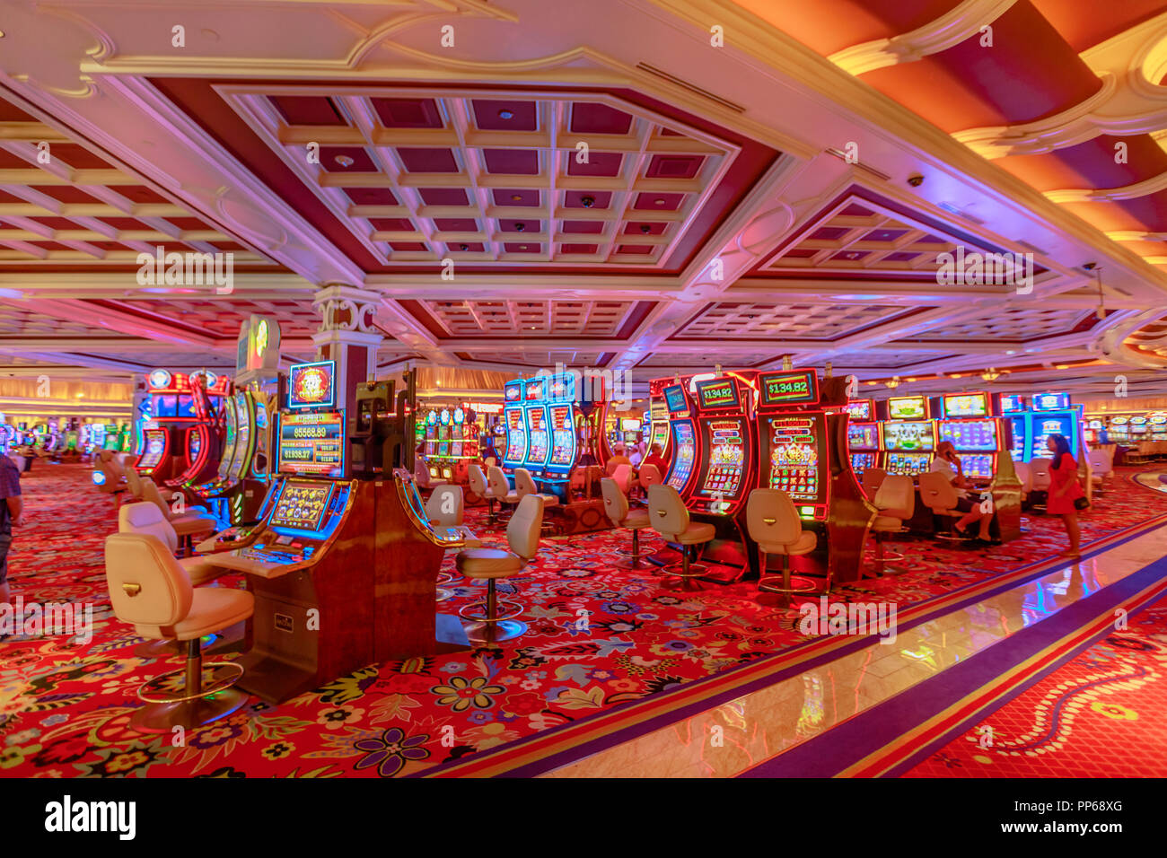 Las Vegas, Nevada, United States - August 18, 2018: slot machine inside the luxurious Wynn Resort Hotel, a 5-star, themed Paradise, Las Vegas Strip. The hotel stands in place of old Desert inn. Stock Photo