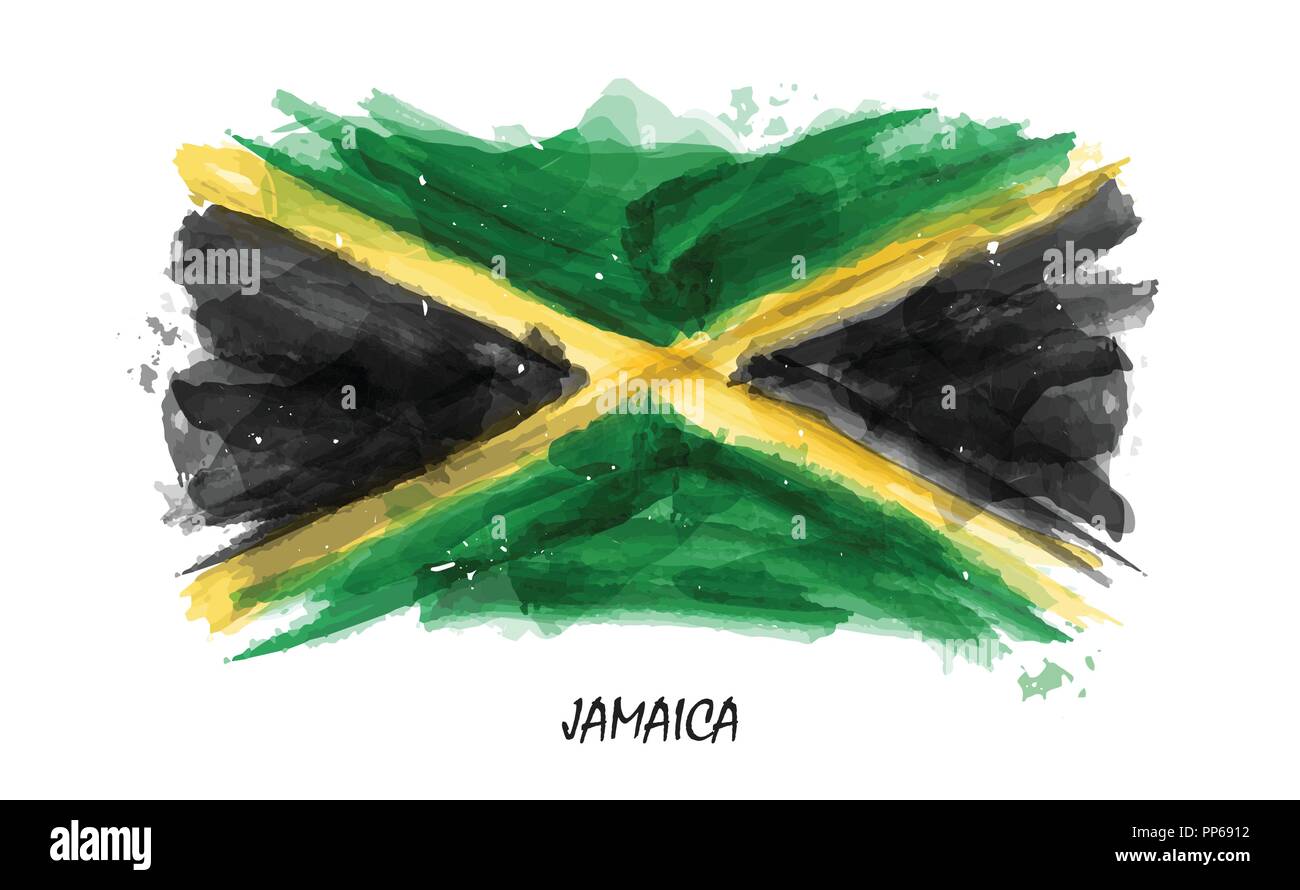 Realistic watercolor painting flag of Jamaica . Vector . ( Not auto