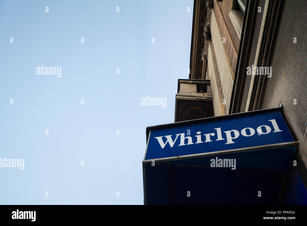 BELGRADE, SERBIA - SEPTEMBER 23, 2018: Logo of Whirlpool on their main shop in Belgrade. Miele is a American manufacturer of high-end domestic applian Stock Photo