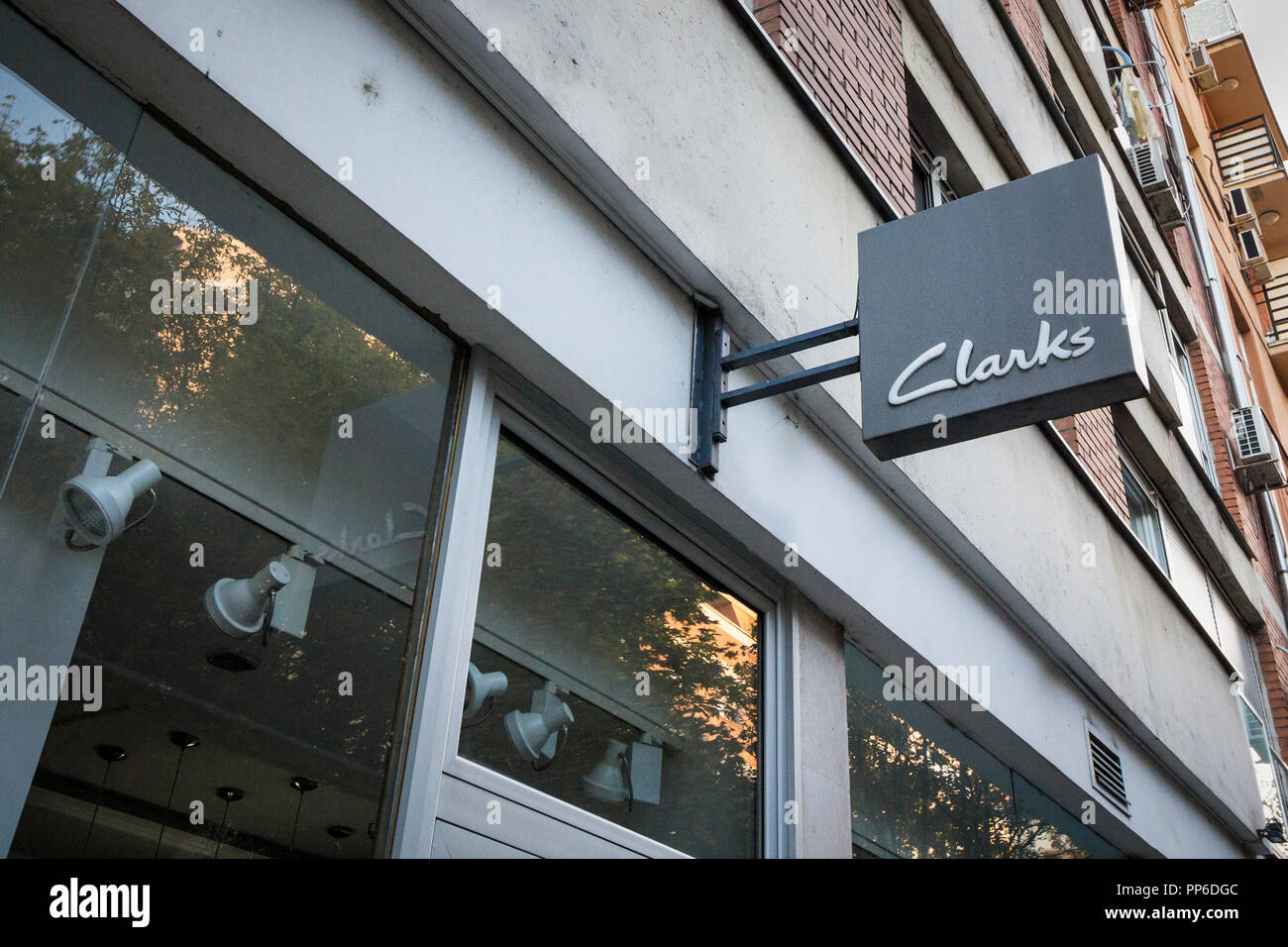 BELGRADE, SERBIA - SEPTEMBER 23, 2018: Clarks logo on their main shop in  Belgrade. Clarks is a British shoes manufacturer and retailer, specialized  in Stock Photo - Alamy