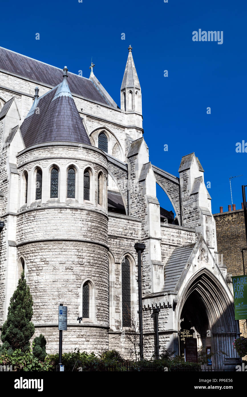 Exterior of Gothic style St James's Roman Catholic Church, Spanish Place, Marylebone, London, UK Stock Photo