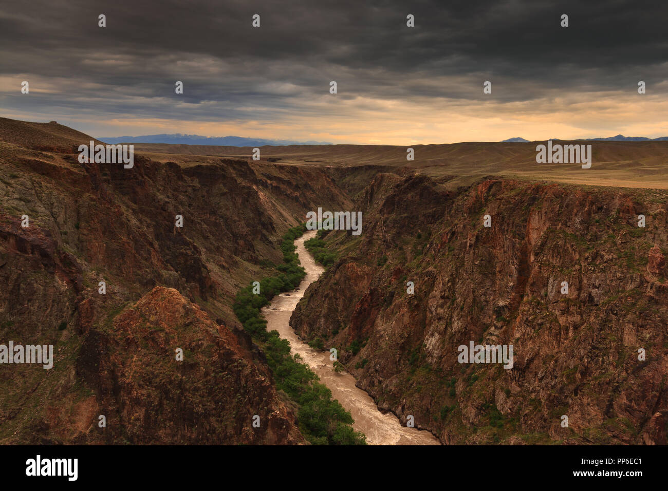 Charyn (Sharyn) Canyon is a canyon on the Sharyn River in Kazakhstan (Almaty Province). Stock Photo