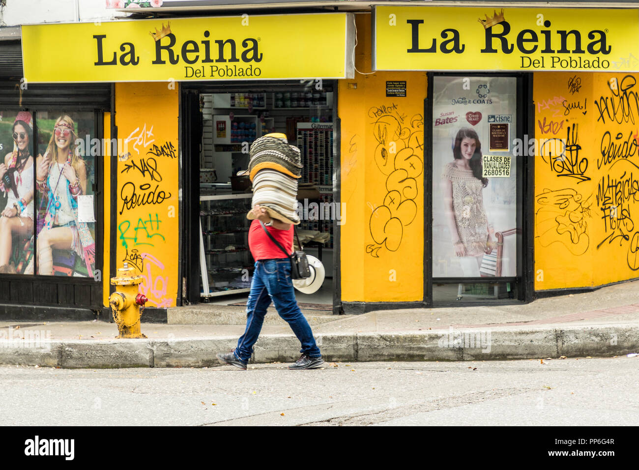 Medellin Colombia. March 2018. A view of a hat seller in Medellin in Colombia Stock Photo