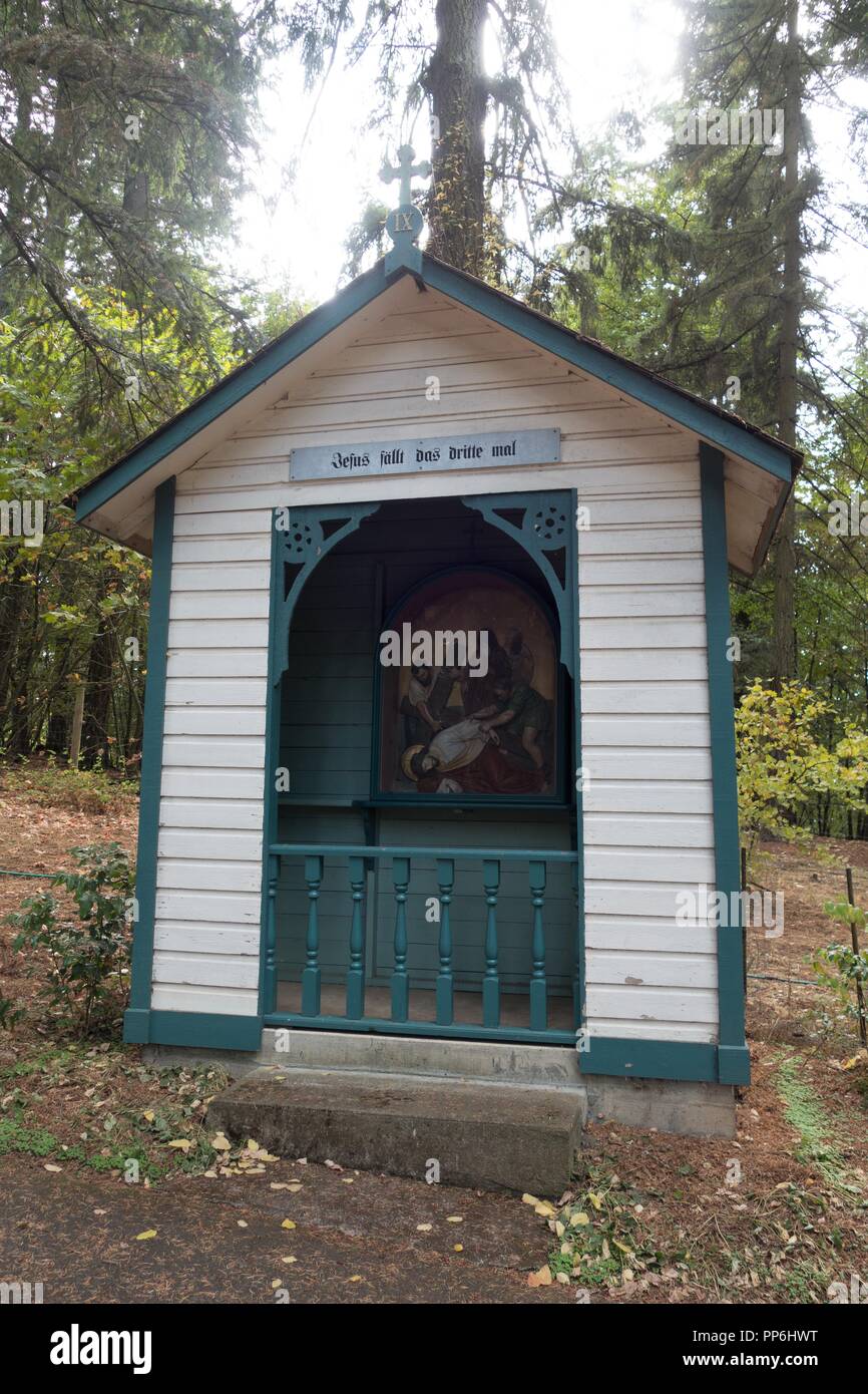 One of the stations of the cross at Mount Angel Abbey in Mount Angel, Oregon, USA Stock Photo