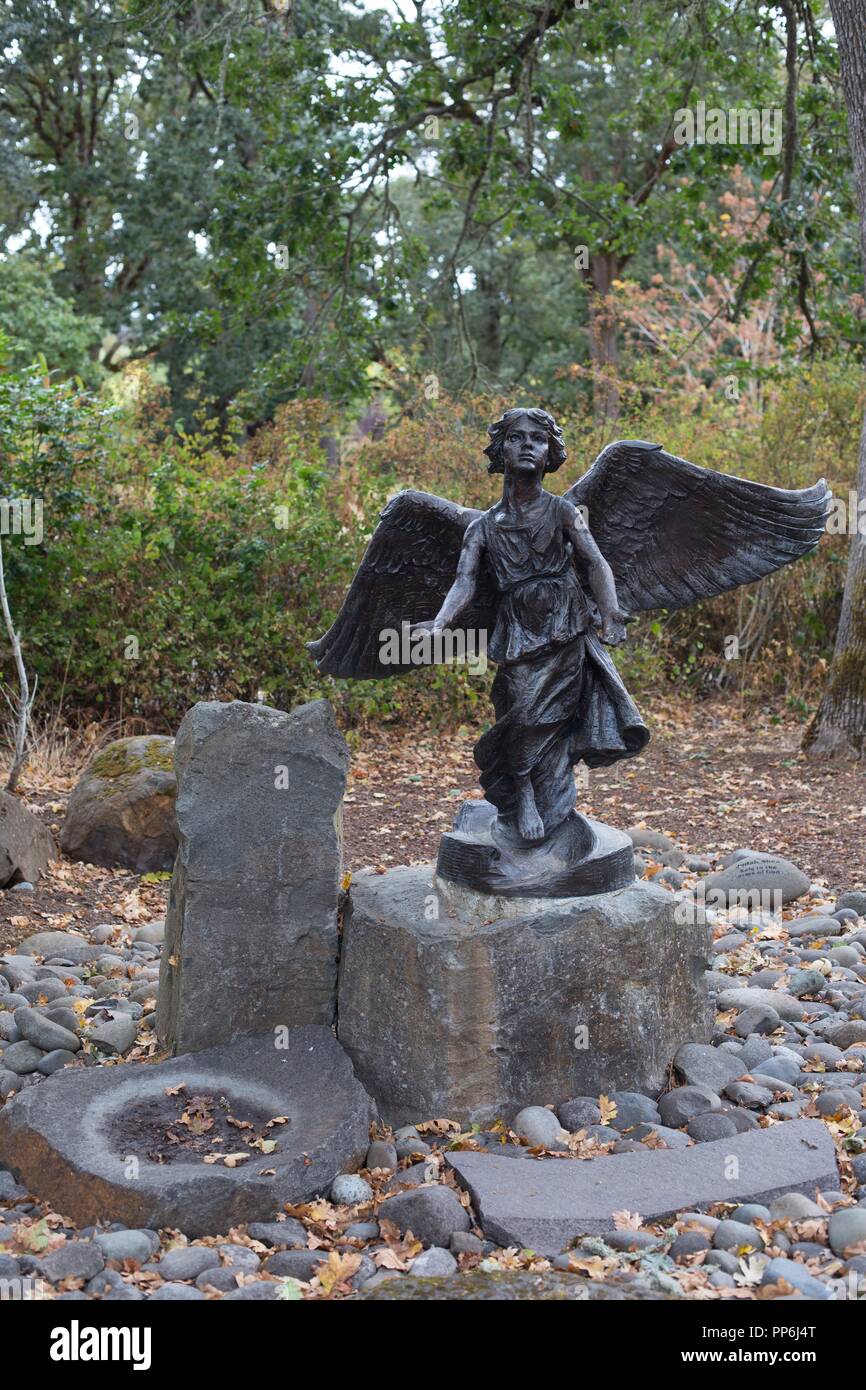 The Angel of Hope statue in Silverton, Oregon, a memorial place for children who have died. Stock Photo