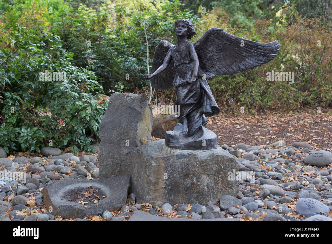 The Angel of Hope statue in Silverton, Oregon, a memorial place for children who have died. Stock Photo