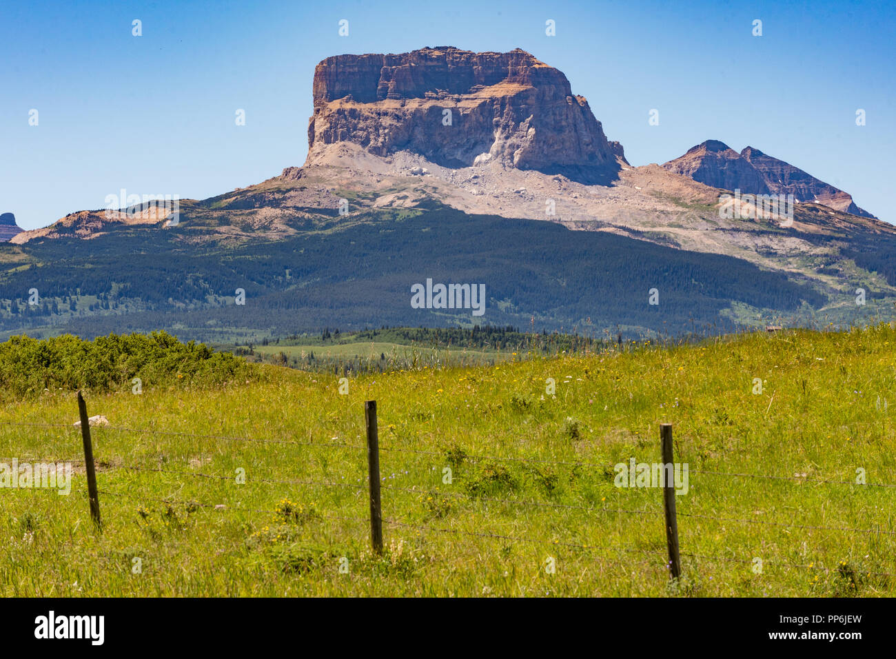 Chief Mountain overlooking from Police Outpost Provincial Park in South West Alberta near Waterton National Park Stock Photo