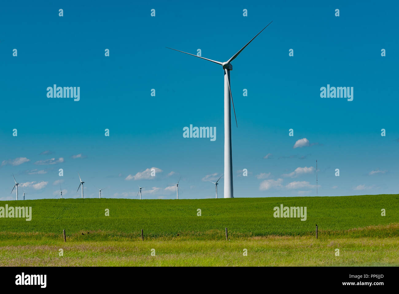 Power generating windfarm in the prairies of Southern Alberta Canada Stock Photo