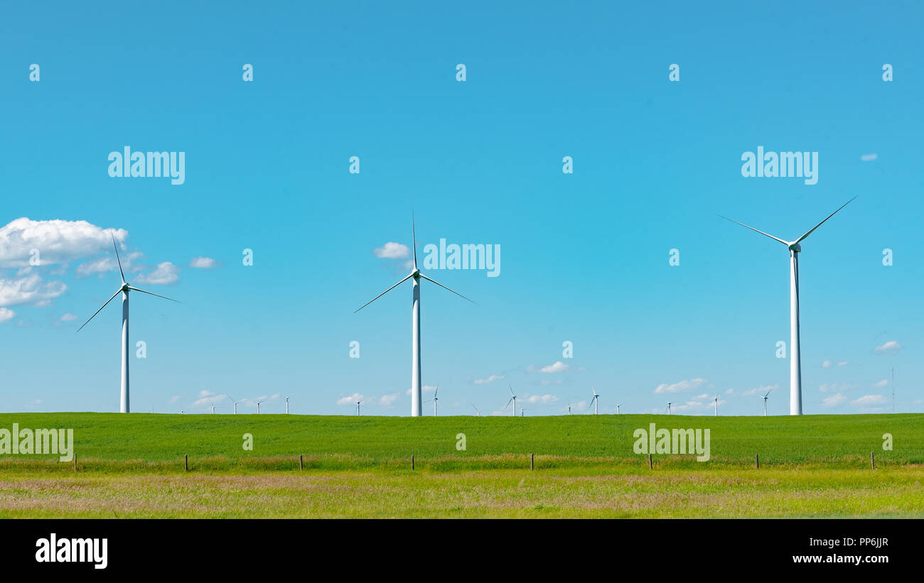 Power generating windfarm in the prairies of Southern Alberta Canada Stock Photo