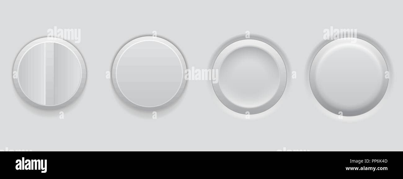 White plastic buttons. 3d web interface elements Stock Vector