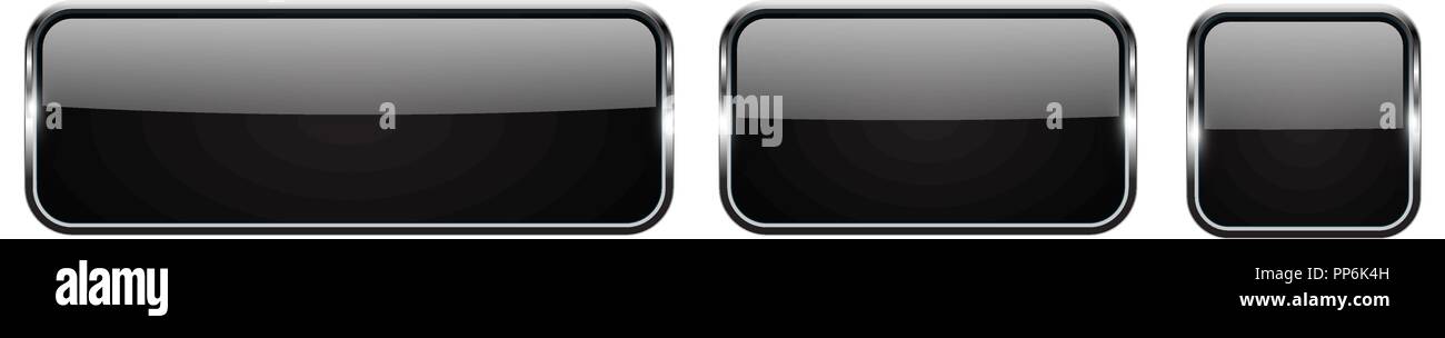 Black glass buttons with chrome frame. 3d icons Stock Vector Image ...