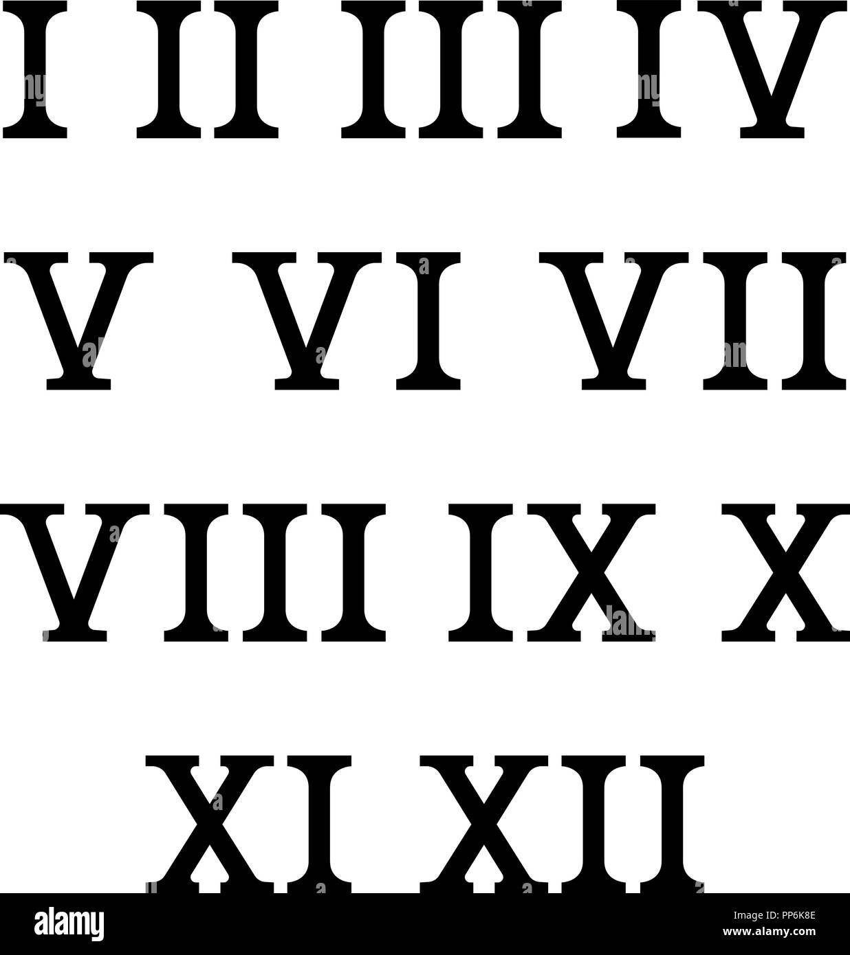 Roman numerals. Black numbers set Stock Vector