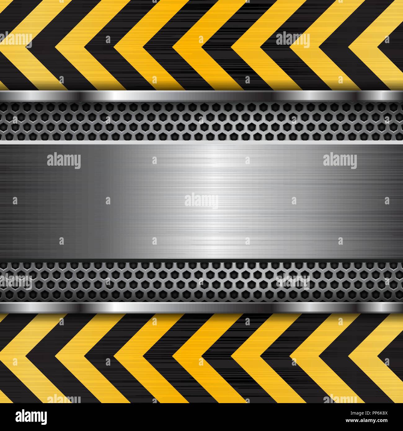 Under construction background. Metal brushed texture with perforation Stock Vector