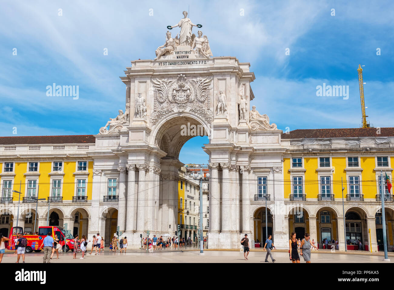 Commerce square (Praca do Comercio) with the Rua Augusta Arch. Lisbon, Portugal Stock Photo