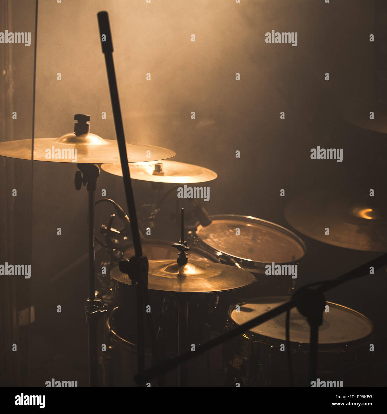 Live music theme, rock band drum set with cymbals Stock Photo