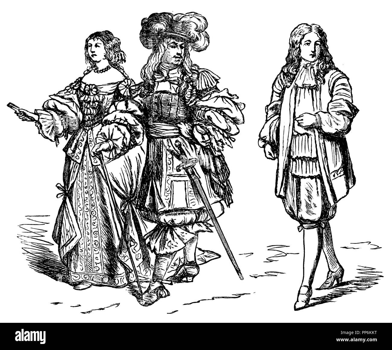 Allongetracht (1650-1720), left: Louis XIV and Maria Theresia, ca. 1660, right: Royal Servant, 1667, anonym  1896 Stock Photo