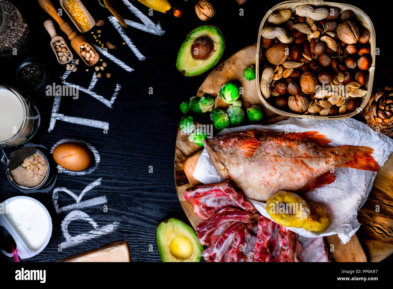 Best Foods High in Protein. Healthy eating and diet concept Assortment of healthy protein source